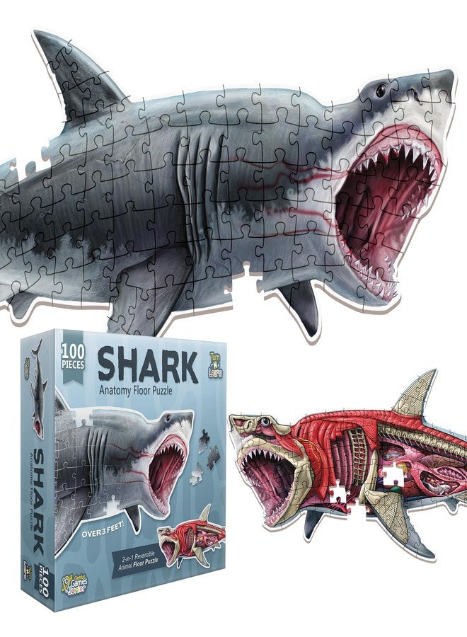 Genius Games Shark Animal Anatomy Floor Puzzle | 100-Piece Double Sided Jigsaw Puzzle | Large Floor Puzzles for Kids Ages 4-8, 3-5, 8-10 | Fun and Educational Toy for Kids, Toddlers and Families - Image 1